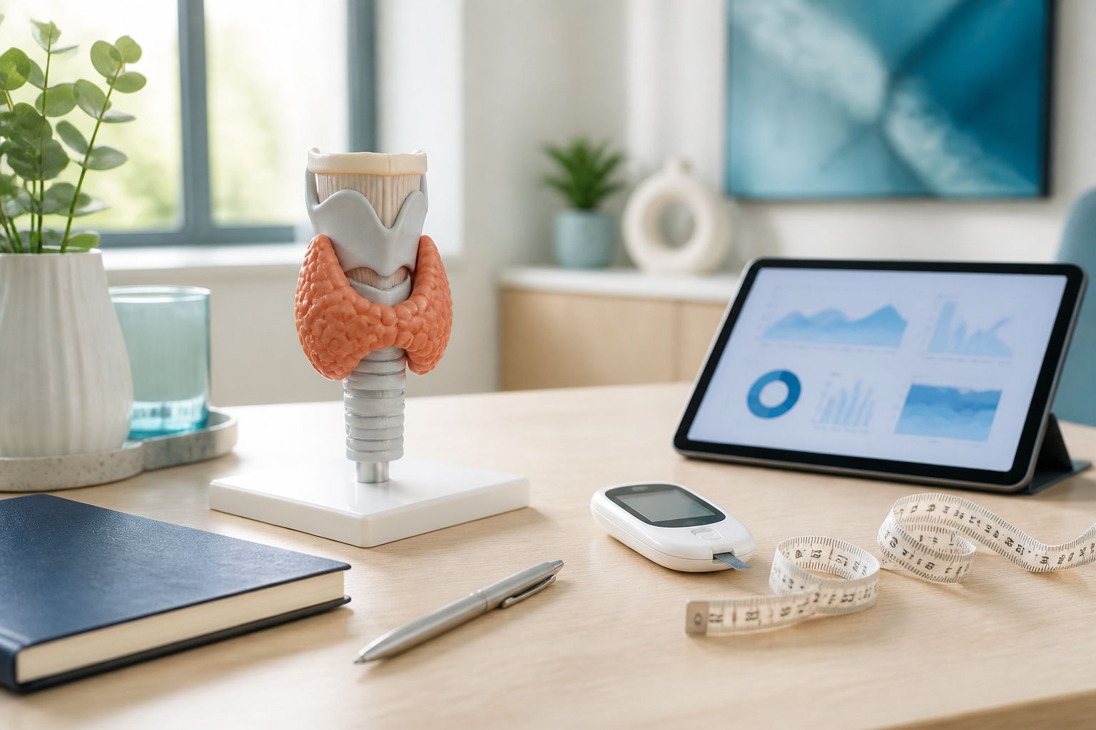 Modèle de thyroïde lors d’une consultation endocrinologique à Casablanca